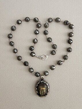 PYRITE GEMSTONE NECKLACE WITH BUDDHA PENDANT